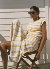 Yellow Cotton Blend Striped Midi Dress