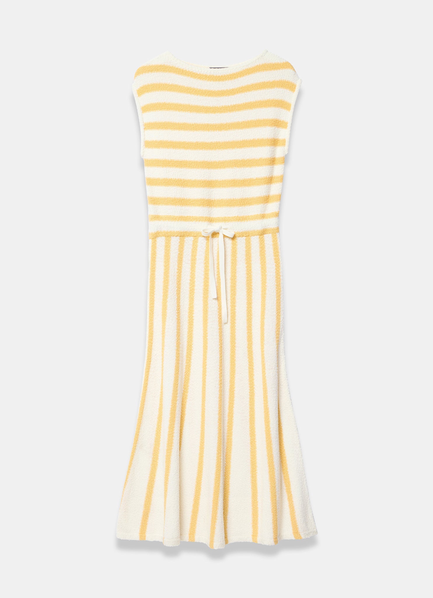 Yellow Cotton Blend Striped Midi Dress