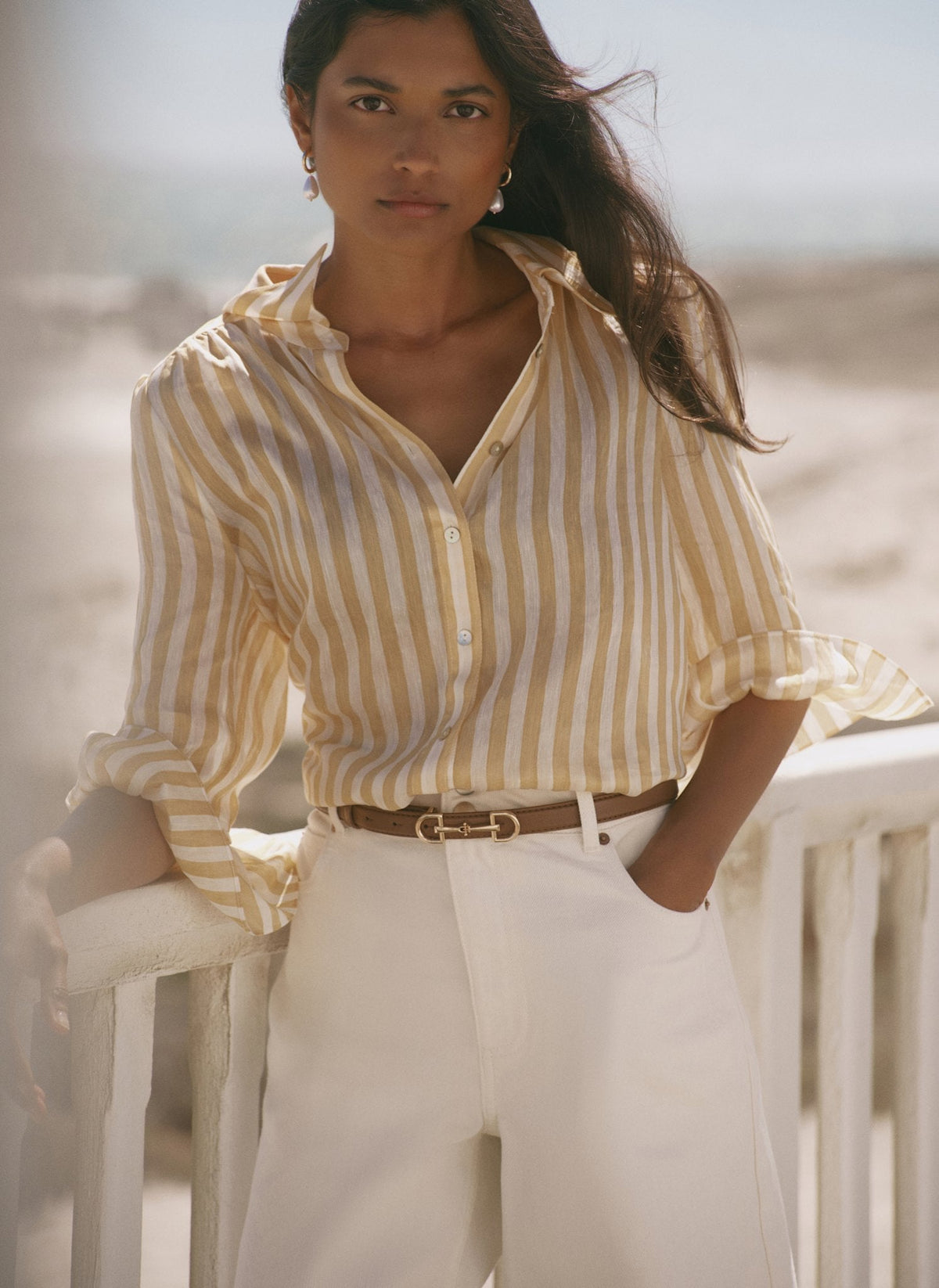 Yellow Striped Ruffle Detail Shirt
