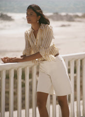 Yellow Striped Ruffle Detail Shirt