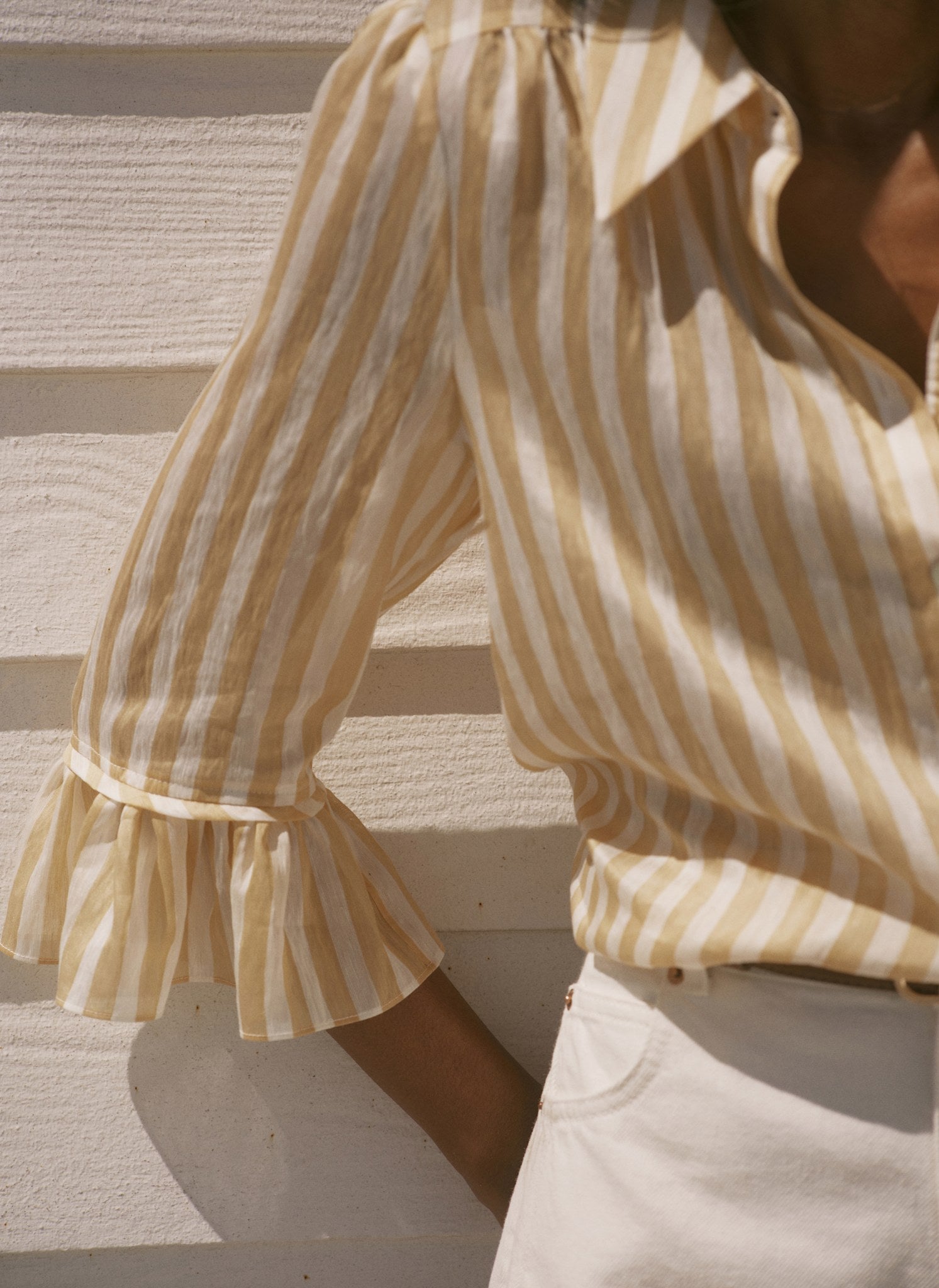 Yellow Striped Ruffle Detail Shirt