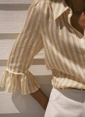 Yellow Striped Ruffle Detail Shirt