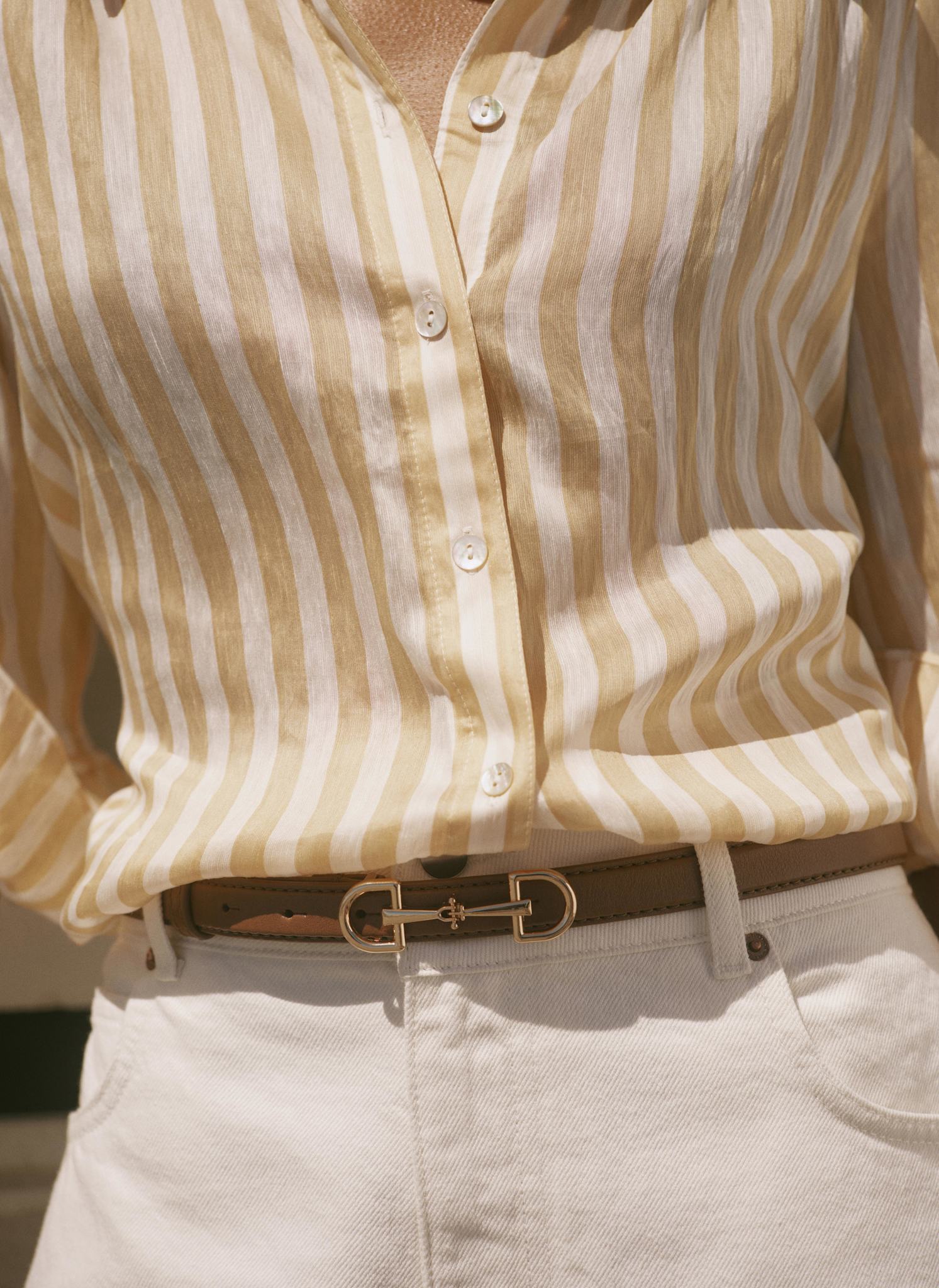 Yellow Striped Ruffle Detail Shirt