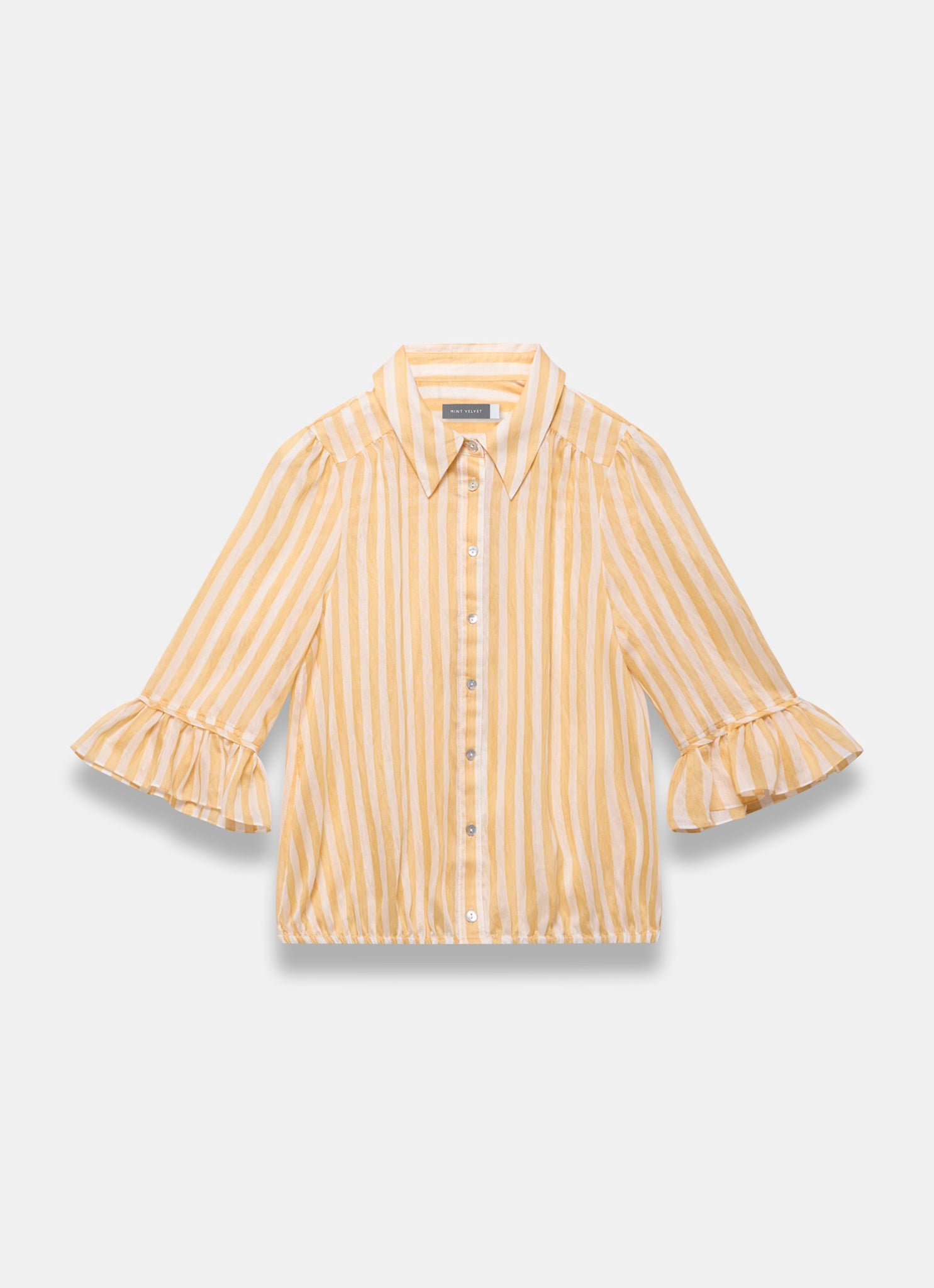Yellow Striped Ruffle Detail Shirt