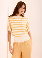 Yellow Striped Textured Knit Top