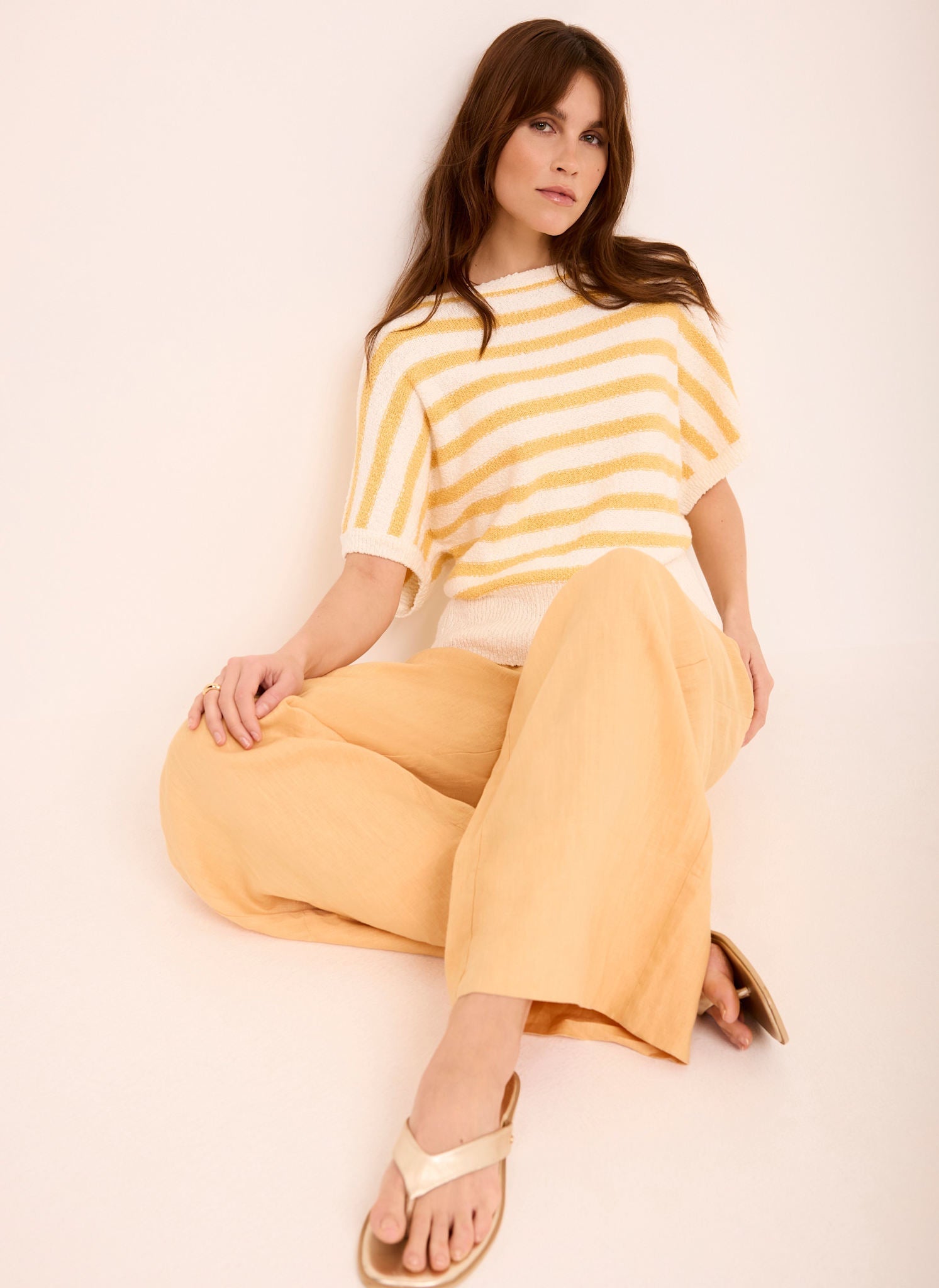 Yellow Striped Textured Knit Top