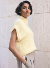 Butter Yellow Wool Blend High Neck Knit Top