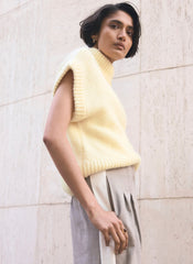 Butter Yellow Wool Blend High Neck Knit Top