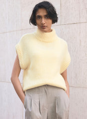 Butter Yellow Wool Blend High Neck Knit Top