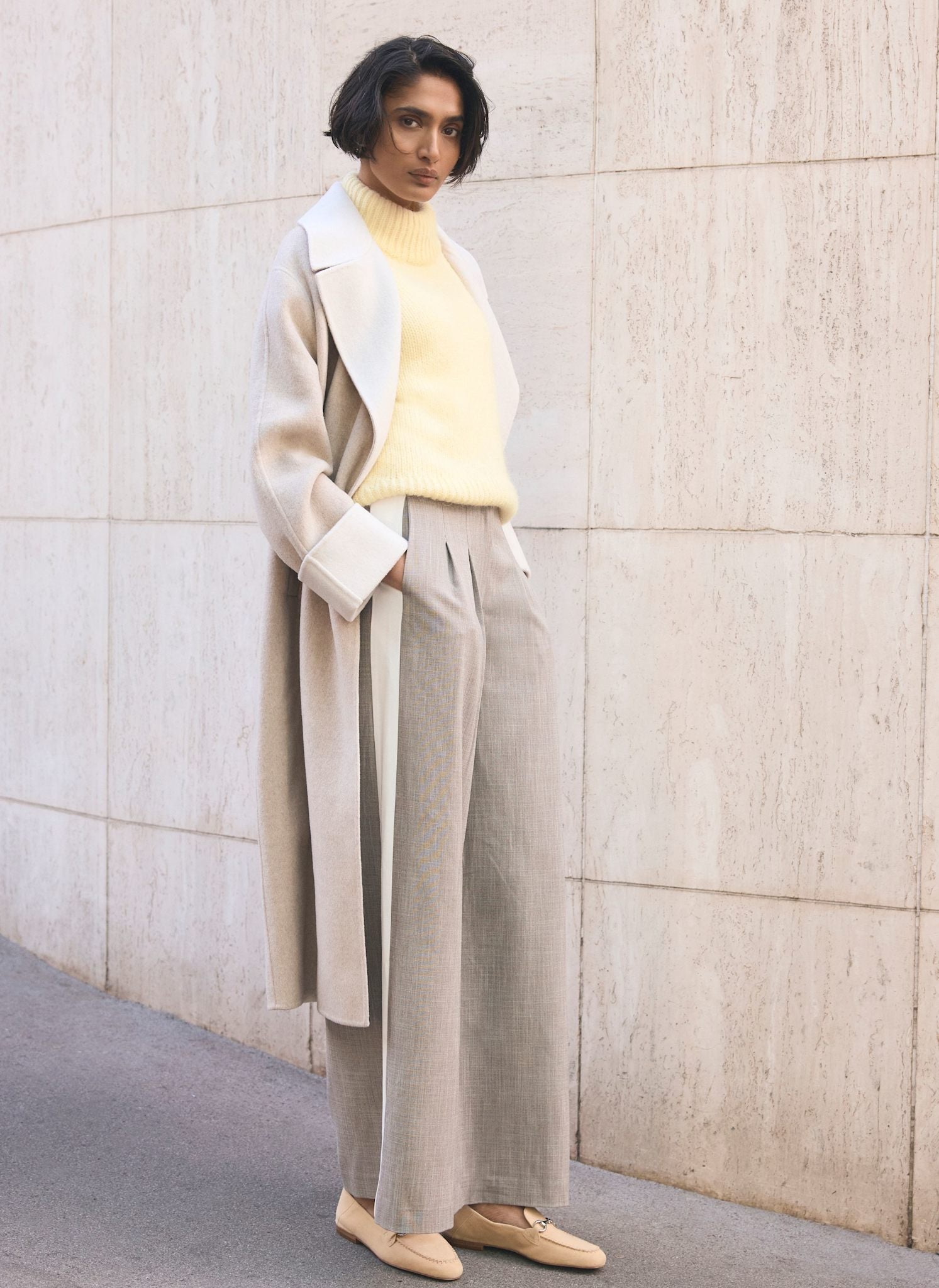 Butter Yellow Wool Blend High Neck Knit Top