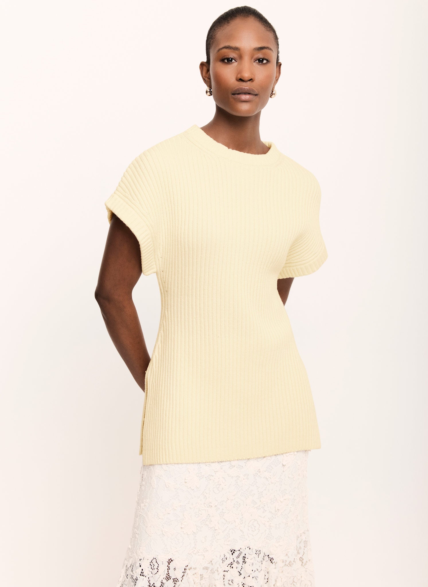 Butter Yellow Wool Blend Longline Knit Top