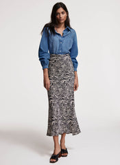Zebra Print Satin Slip Midi Skirt